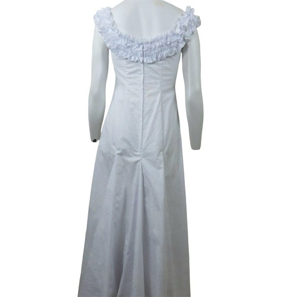 Vintage Princess Kaiulani Hawaiian Wedding Dress 2 Long White on White Floral - Picture 7 of 12